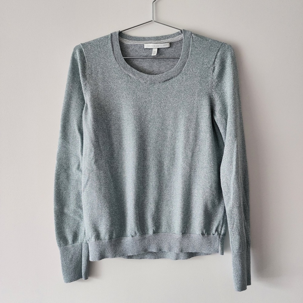 Victoria's Secret Sweater Women Small Silver Sparkly Holiday Metallic Pullover